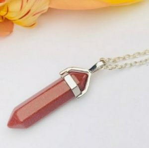 Goldstone and silver crystal double points pendant necklace NWT
